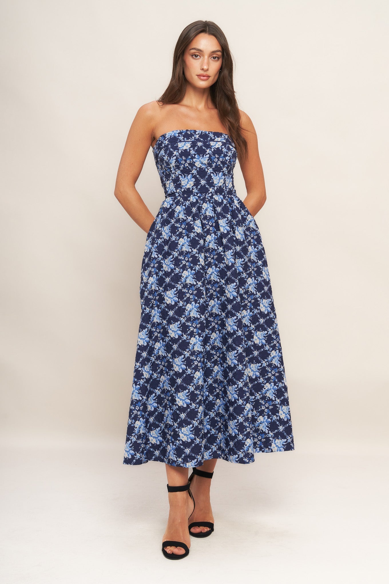 BLUE RENAISSANCE WOVEN MIDI DRESS Flying Tomato