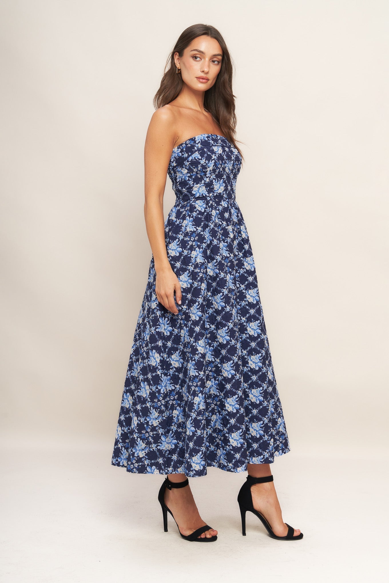 BLUE RENAISSANCE WOVEN MIDI DRESS Flying Tomato