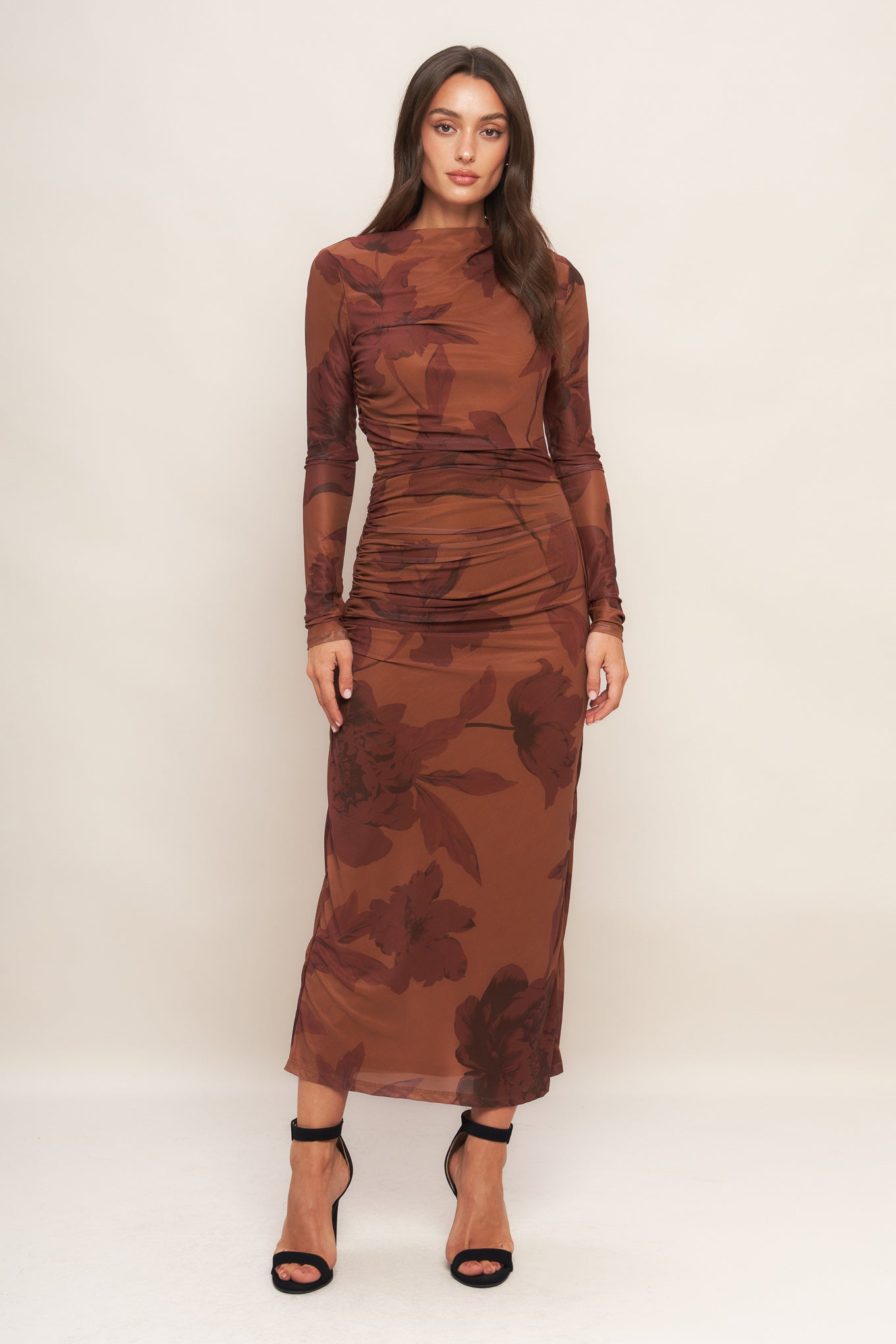 AMBER FLORA POWER MESH MIDI DRESS Flying Tomato