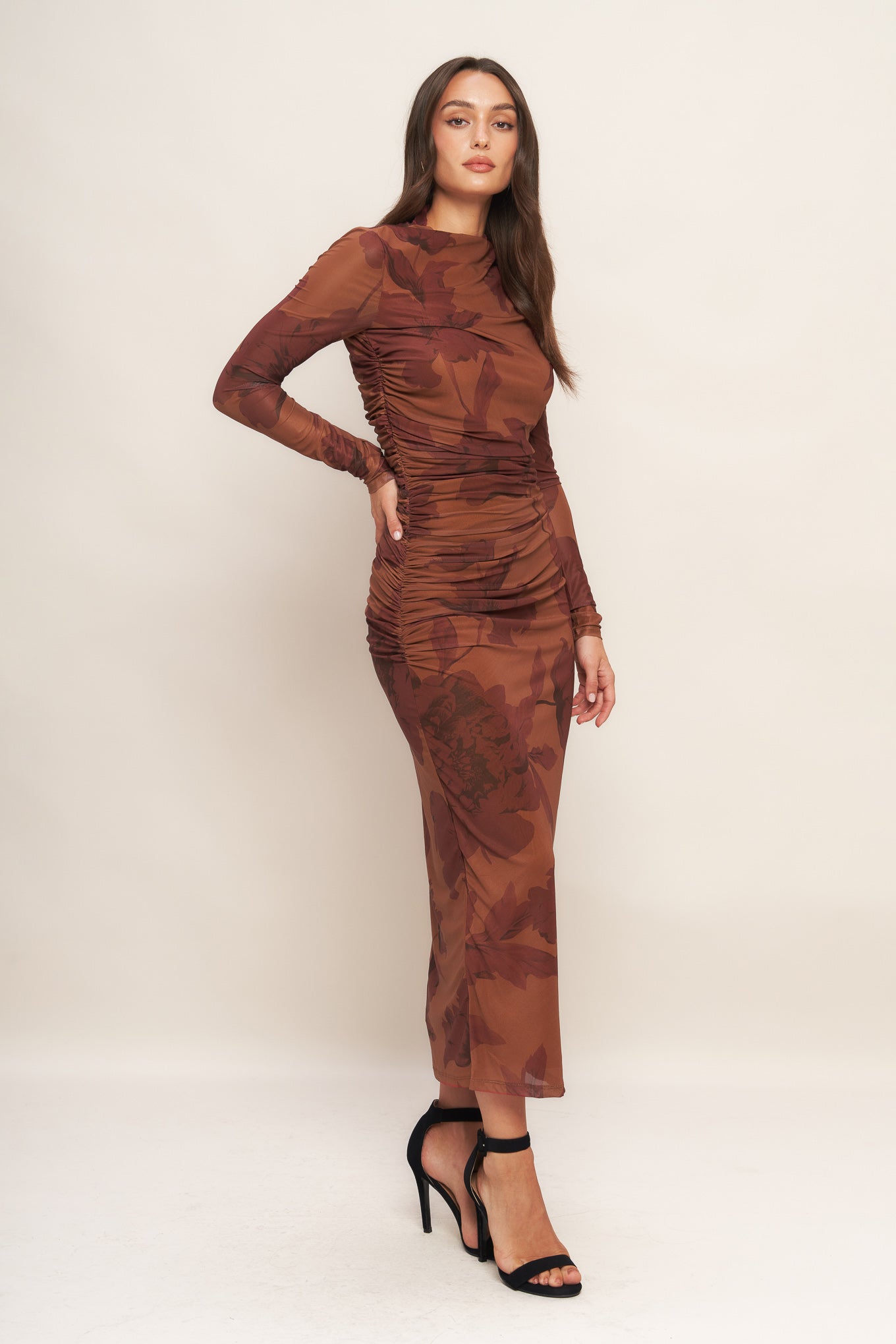 AMBER FLORA POWER MESH MIDI DRESS Flying Tomato