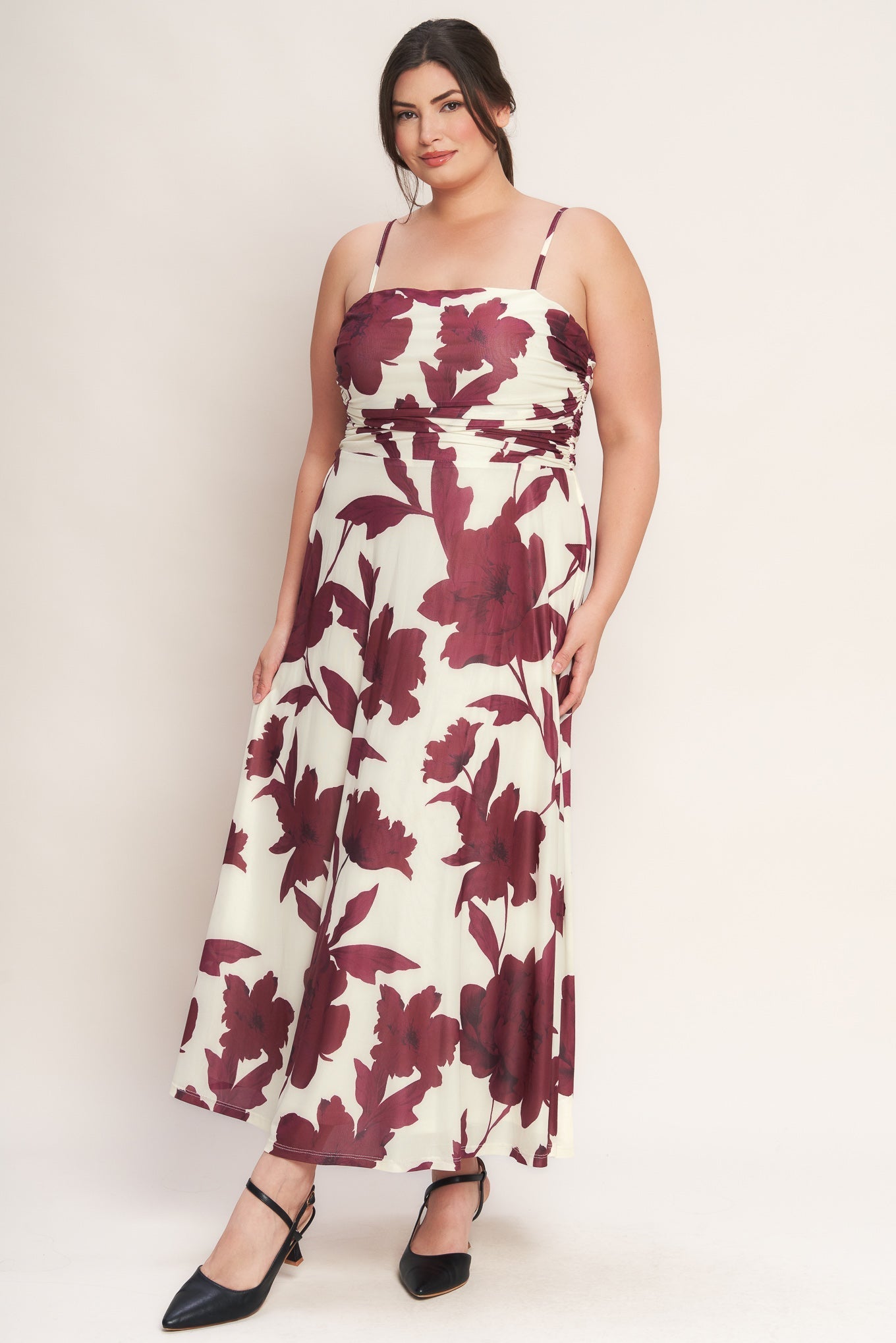 WINE BLOOM POWER MESH MIDI DRESS Flying Tomato