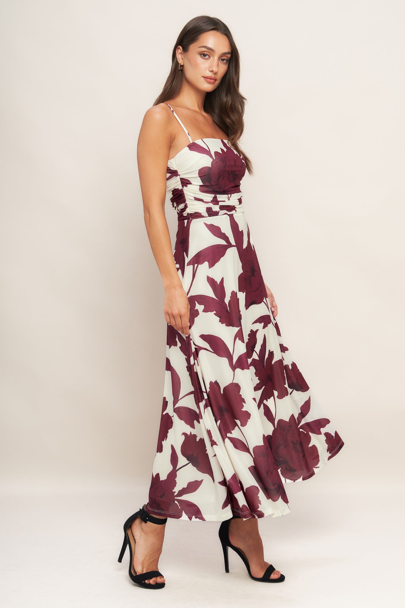 WINE BLOOM POWER MESH MIDI DRESS Flying Tomato