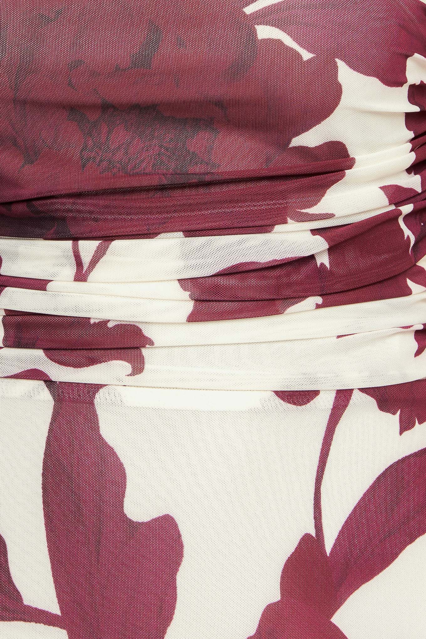 WINE BLOOM POWER MESH MIDI DRESS Flying Tomato