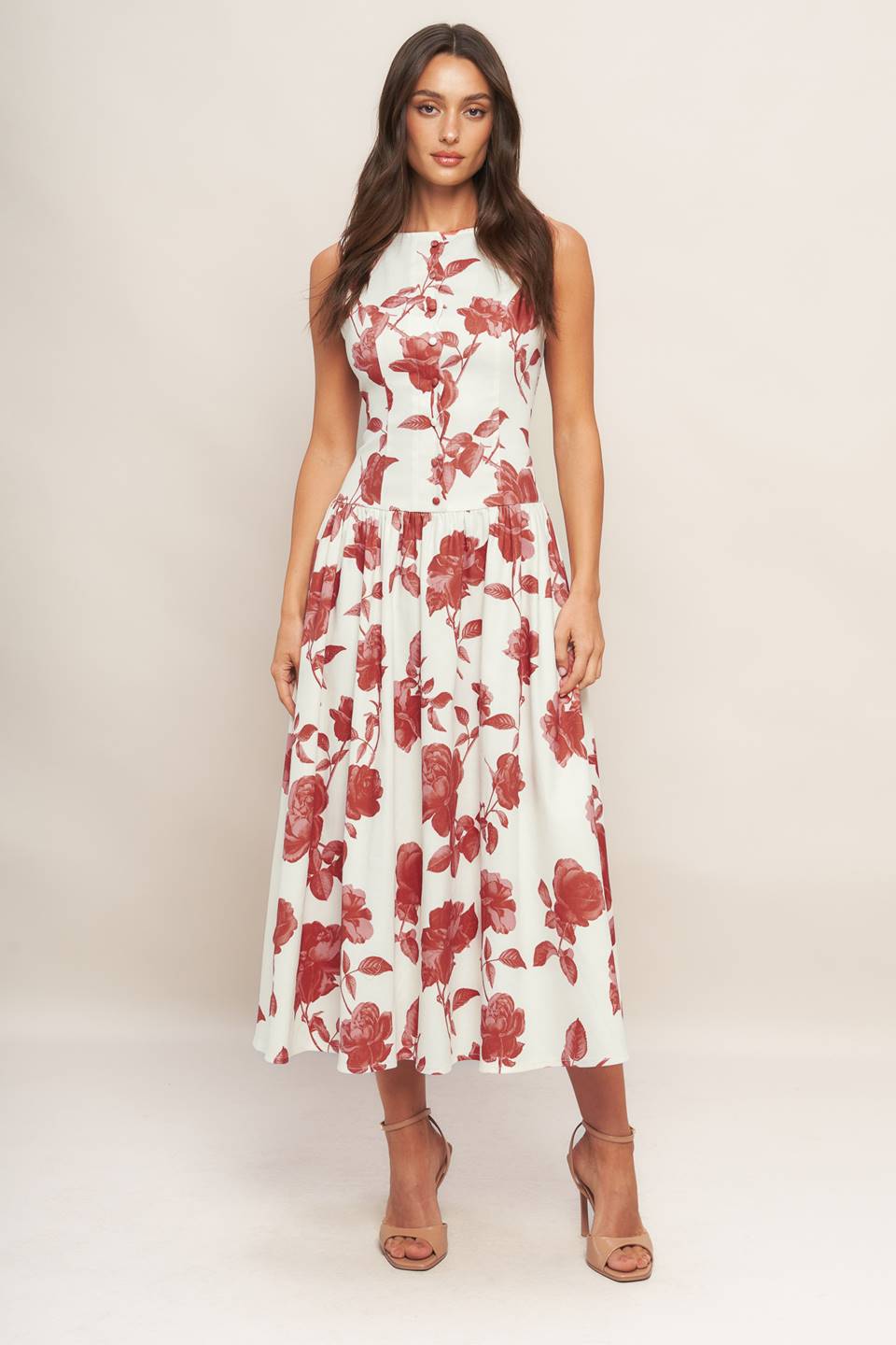 ROMA FLORAL WOVEN MIDI DRESS Flying Tomato