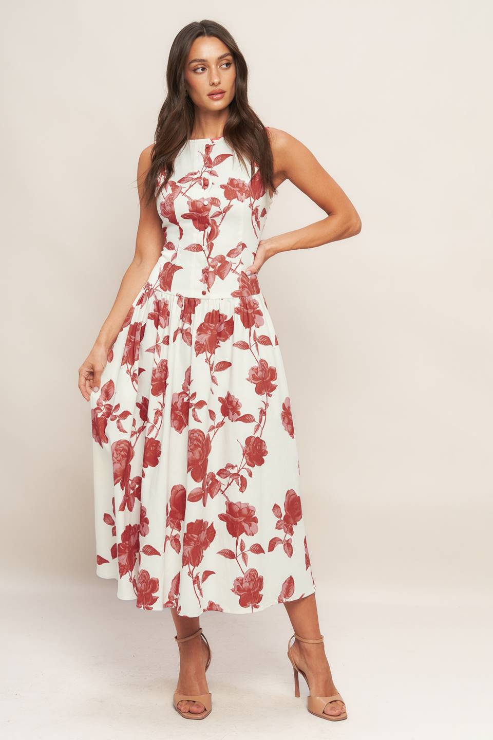ROMA FLORAL WOVEN MIDI DRESS Flying Tomato