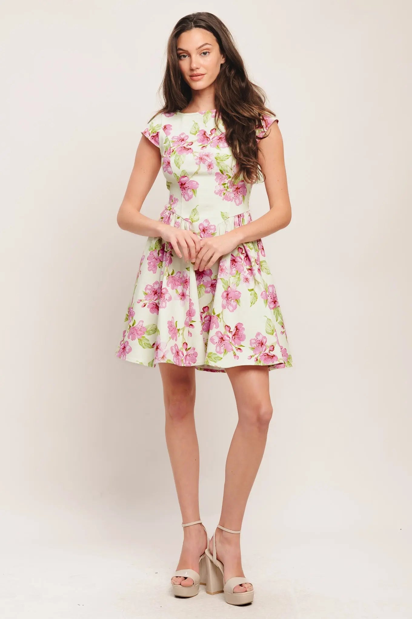 Blossom Babe Woven Floral Mini Dress With Cap Sleeve Flying Tomato