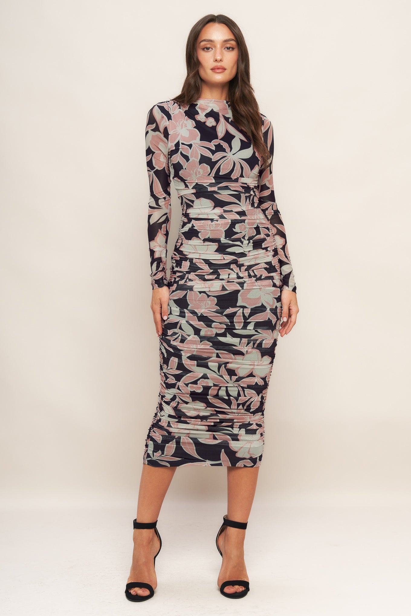 MUTED ROMANCE POWER MESH MIDI DRESS Flying Tomato
