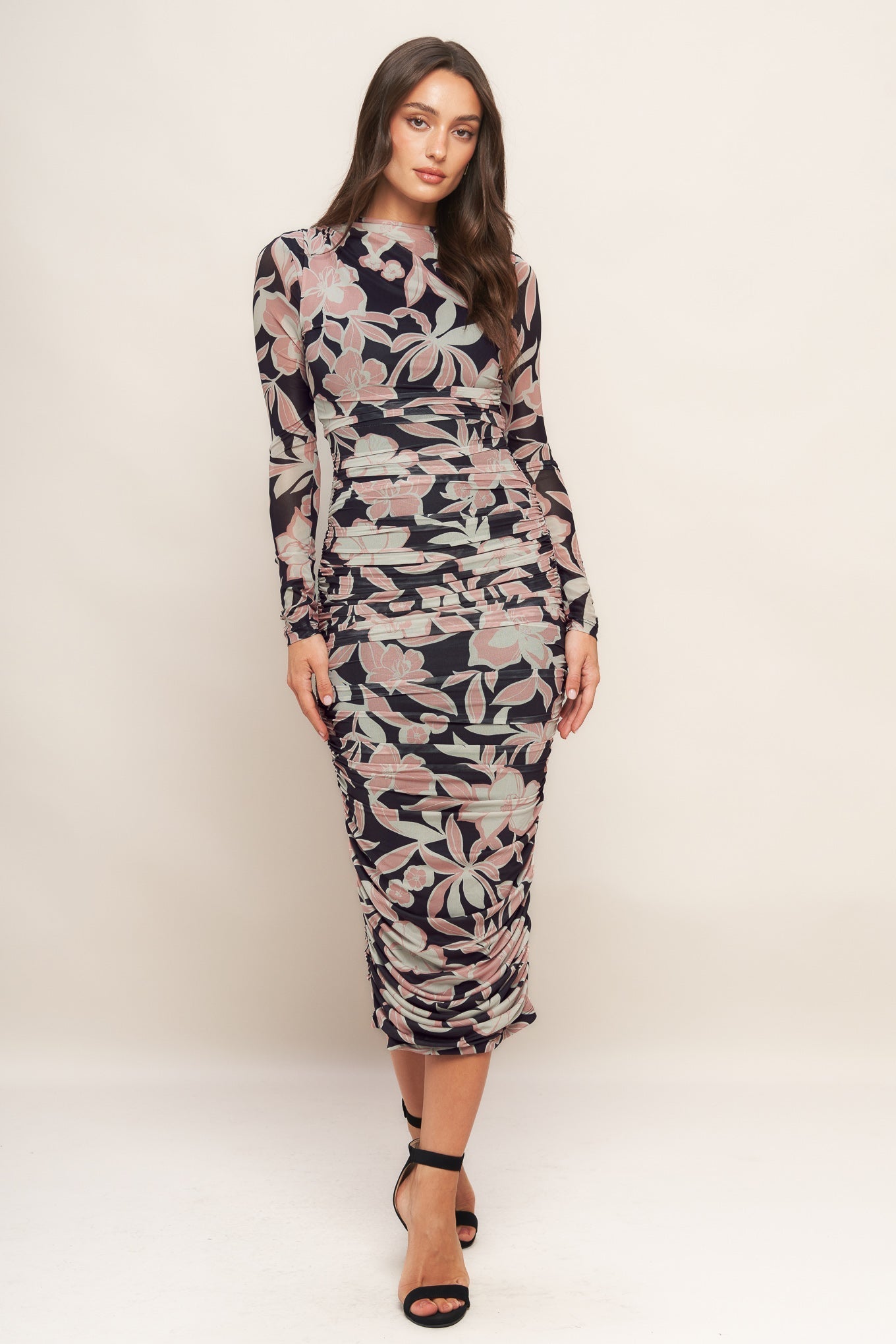 MUTED ROMANCE POWER MESH MIDI DRESS Flying Tomato