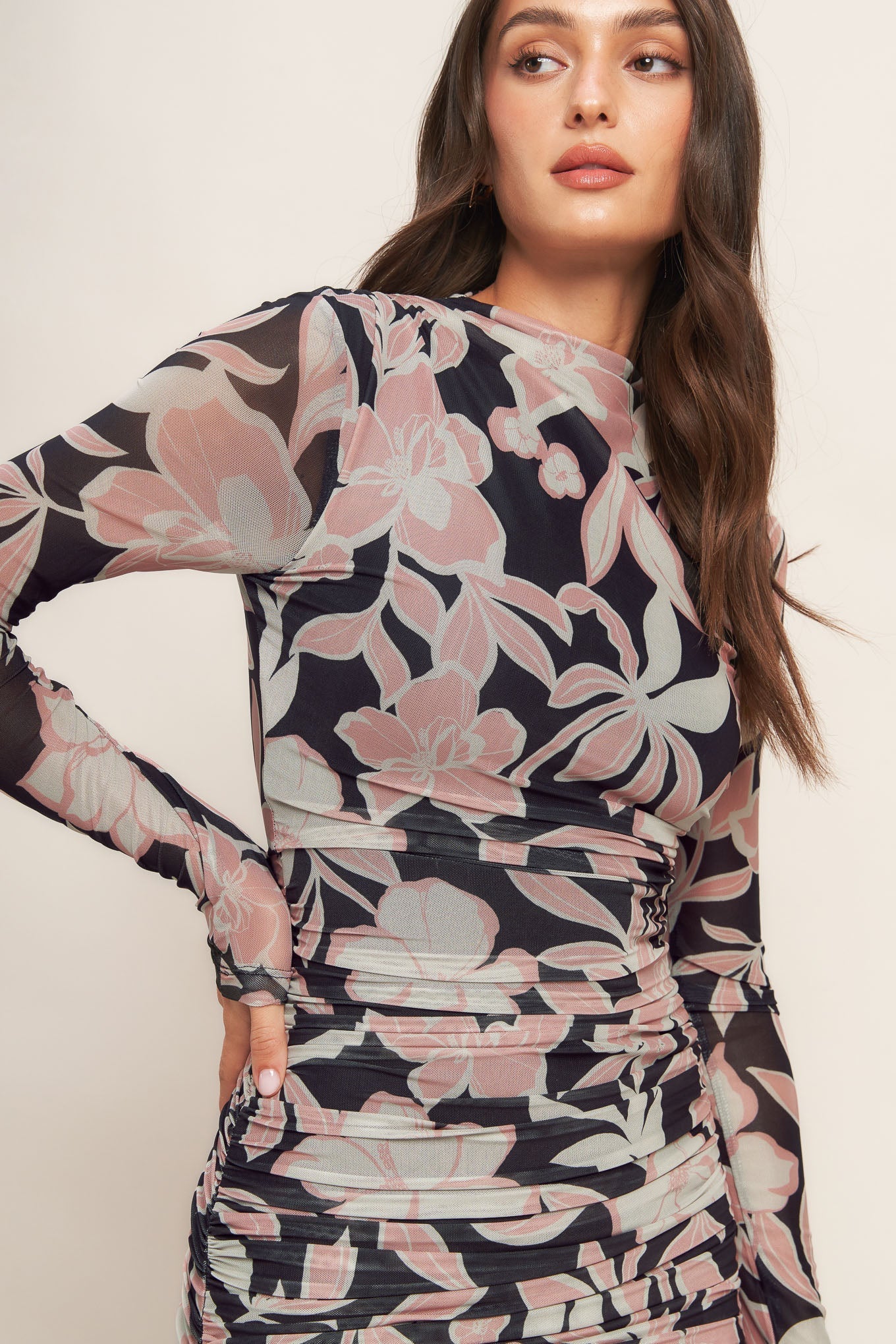MUTED ROMANCE POWER MESH MIDI DRESS Flying Tomato