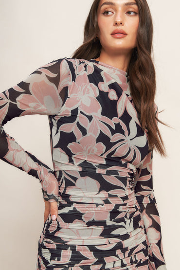 MUTED ROMANCE POWR MESH MIDI DRESS