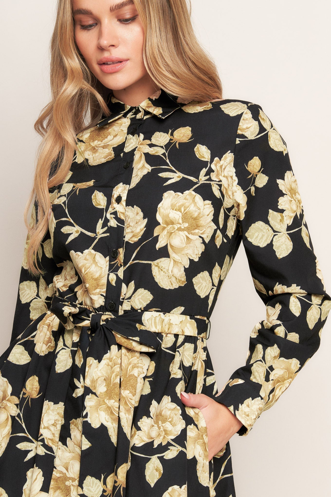 MIDNIGHT BLOOM BLACK WOVEN MIDI DRESS Flying Tomato