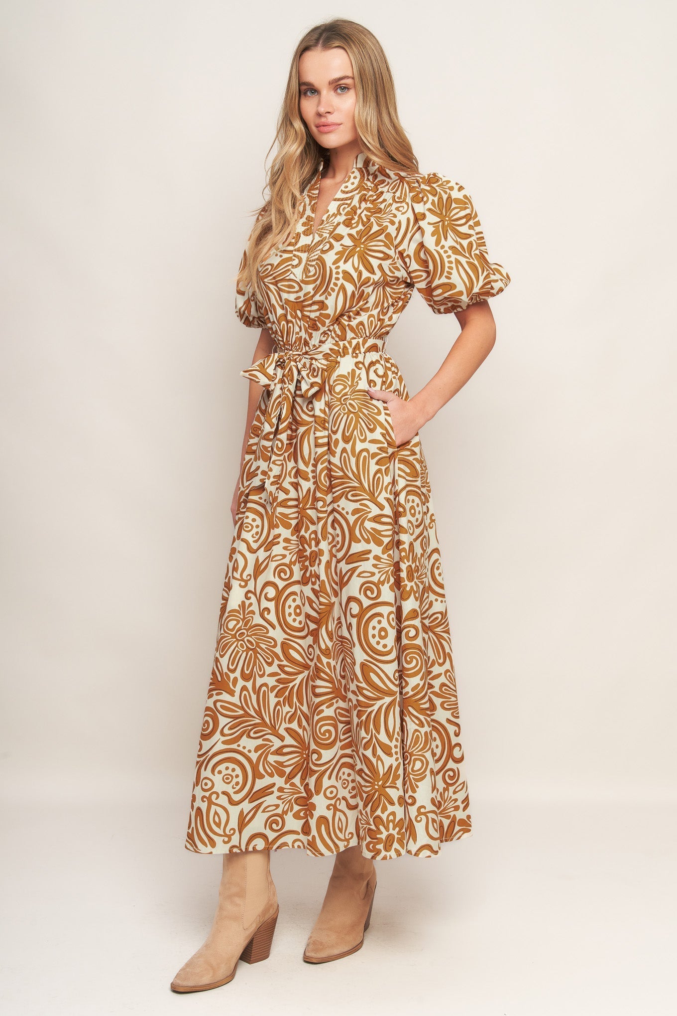 CINNAMON GARDEN WOVEN MIDI DRESS Flying Tomato