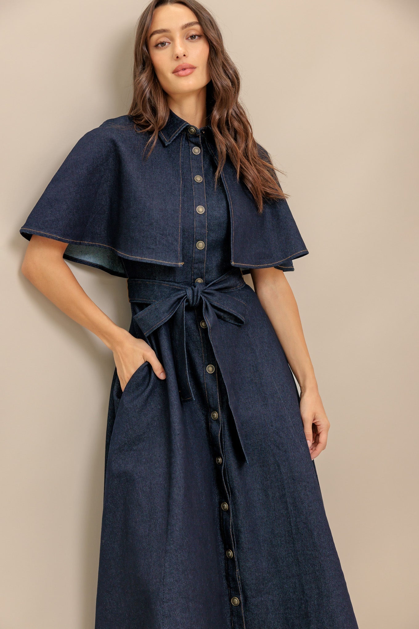 NOSTALGIA COAST DENIM MIDI DRESS Flying Tomato