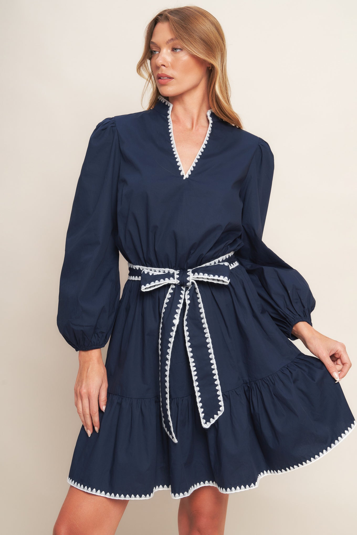 URBAN NOIR NAVY WOVEN MINI DRESS Flying Tomato