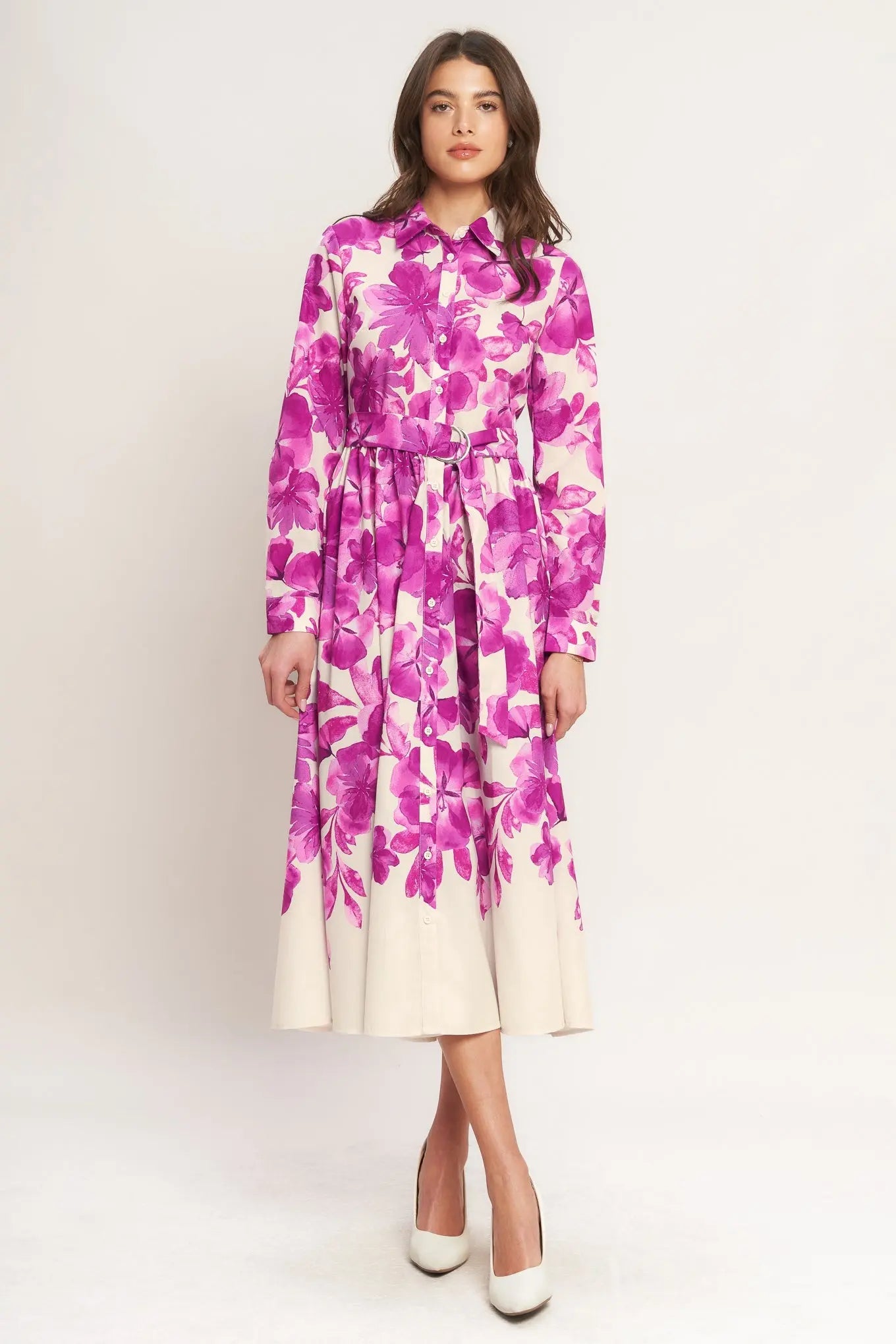 BERRY PETAL WOVEN MIDI SHIRT DRESS Flying Tomato