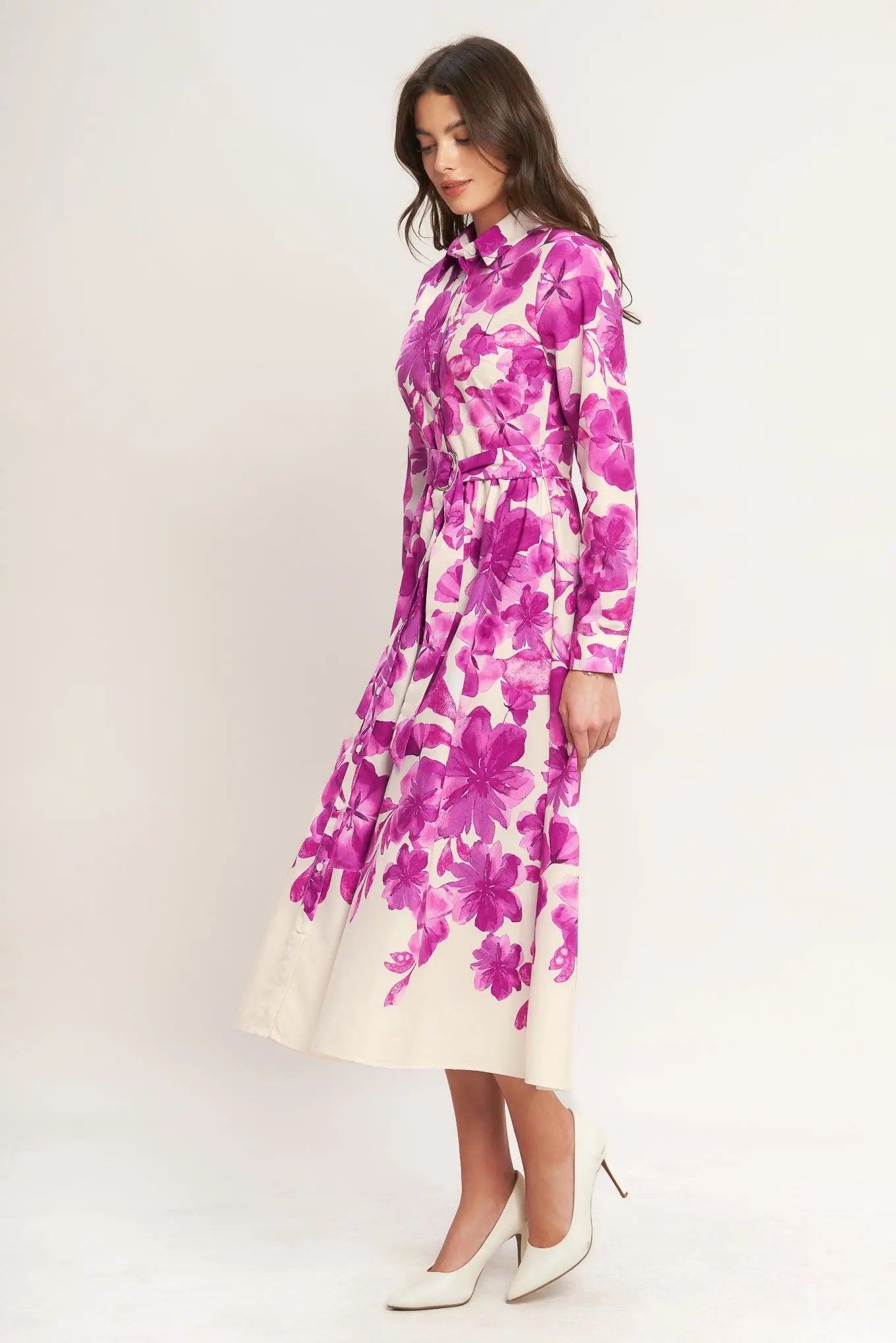 BERRY PETAL WOVEN MIDI SHIRT DRESS Flying Tomato