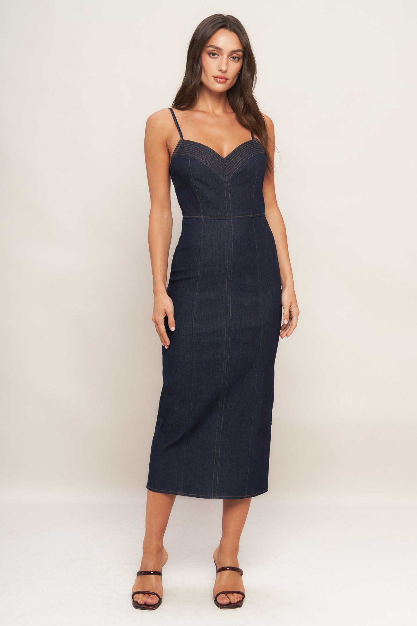 MIDNIGHT INDIGO DENIM MIDI DRESS Flying Tomato
