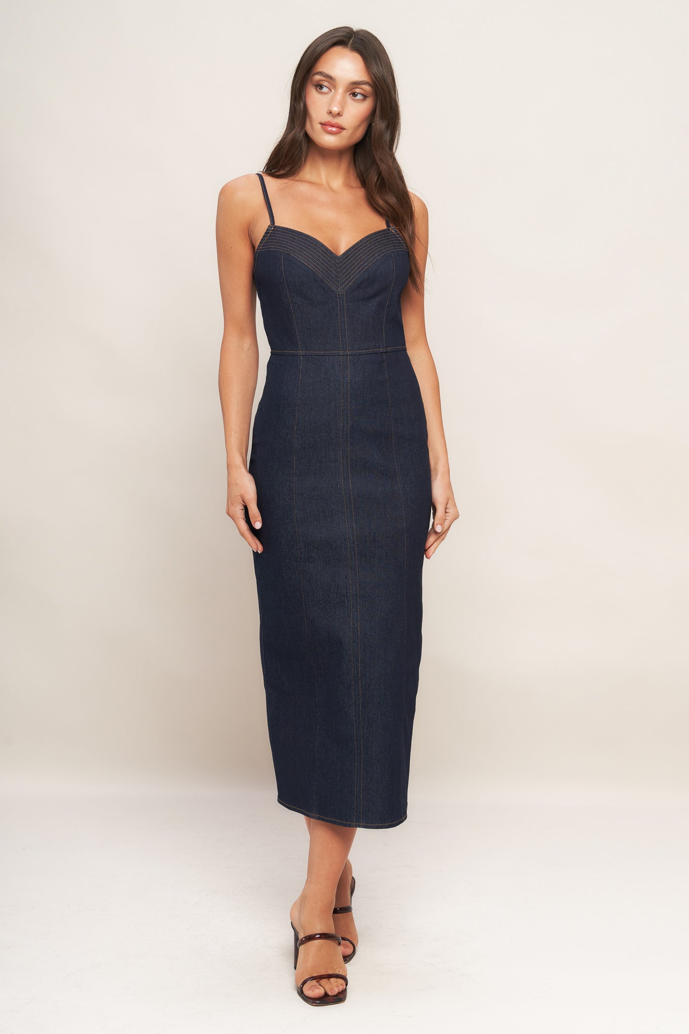 MIDNIGHT INDIGO DENIM MIDI DRESS Flying Tomato