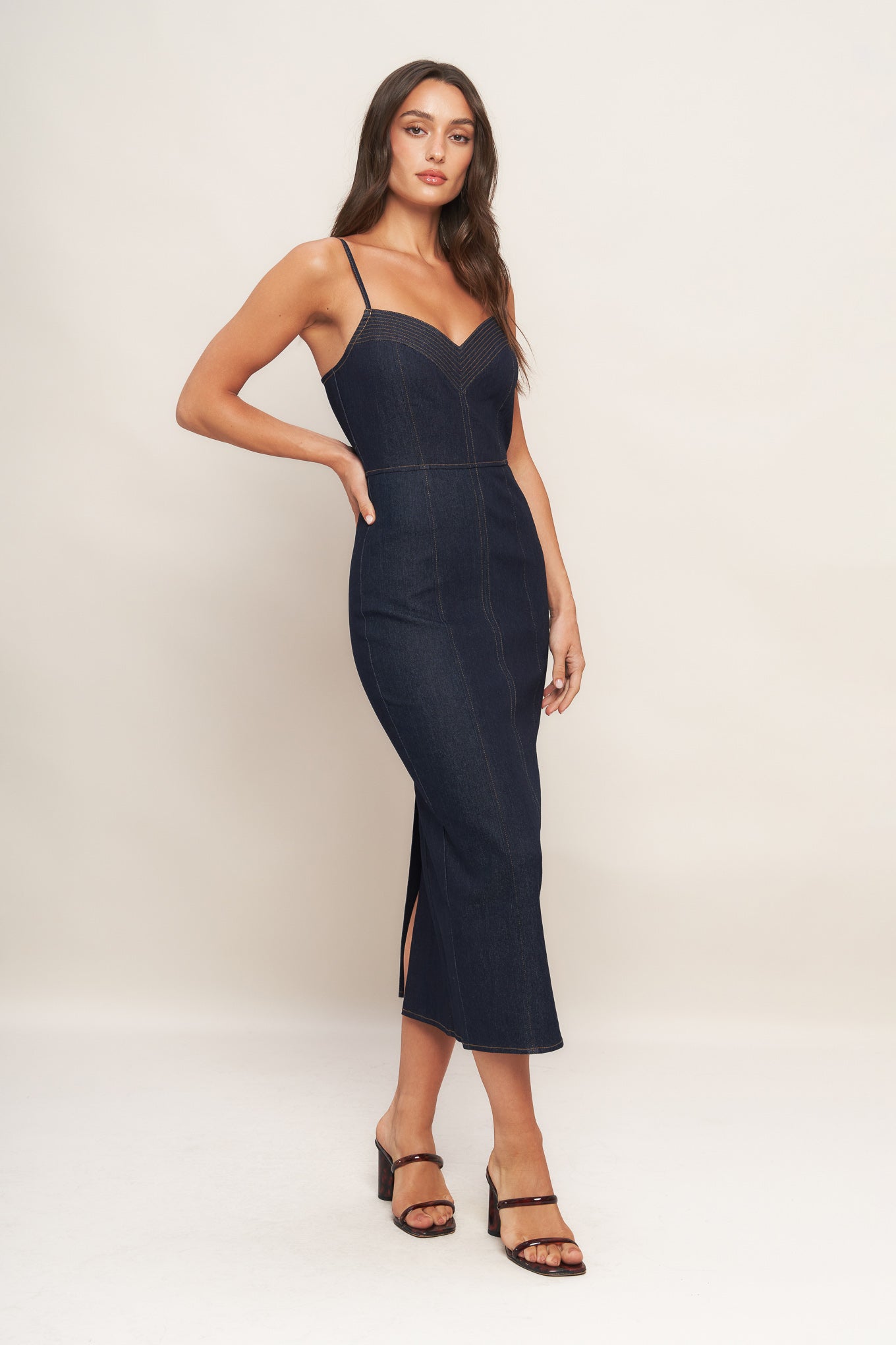 MIDNIGHT INDIGO DENIM MIDI DRESS Flying Tomato