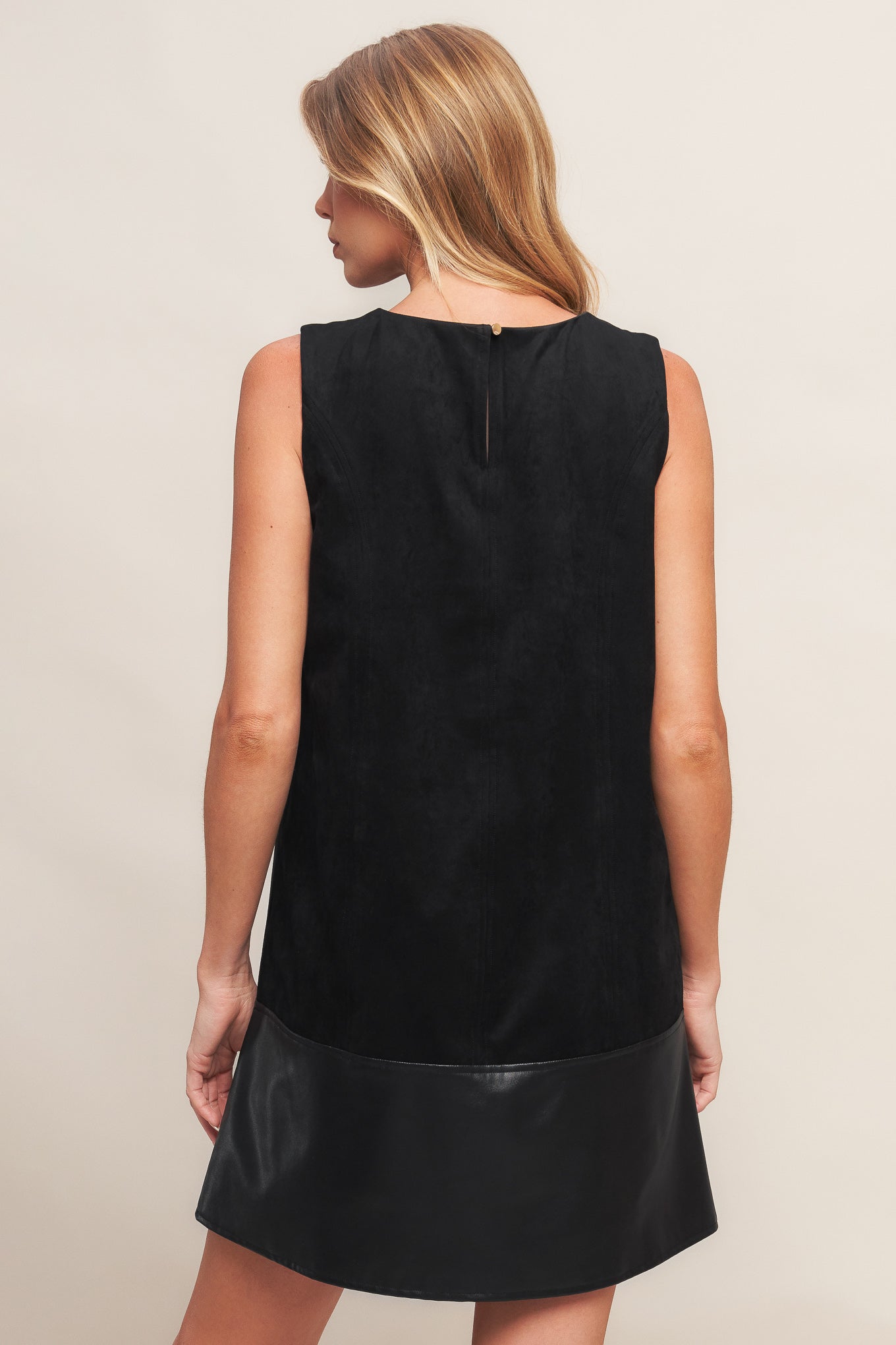 CITY SLEEK  FAUX SUEDE AND LEATHER SHIFT DRESS Flying Tomato