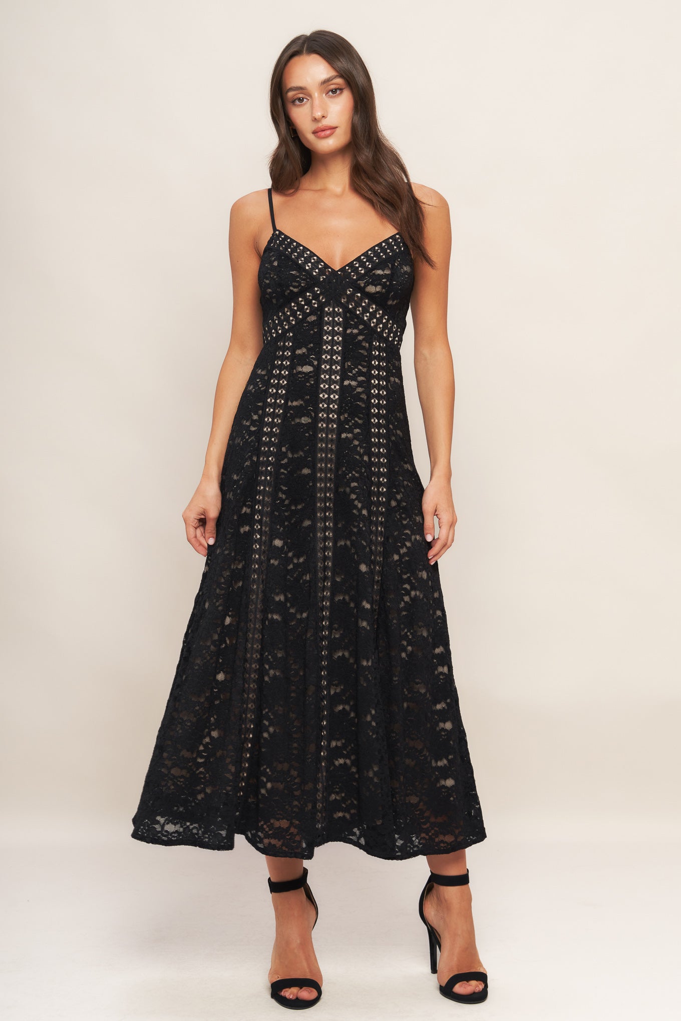 ROMANTIC NOIR NIGHTS WOVEN LACE MIDI DRESS Flying Tomato