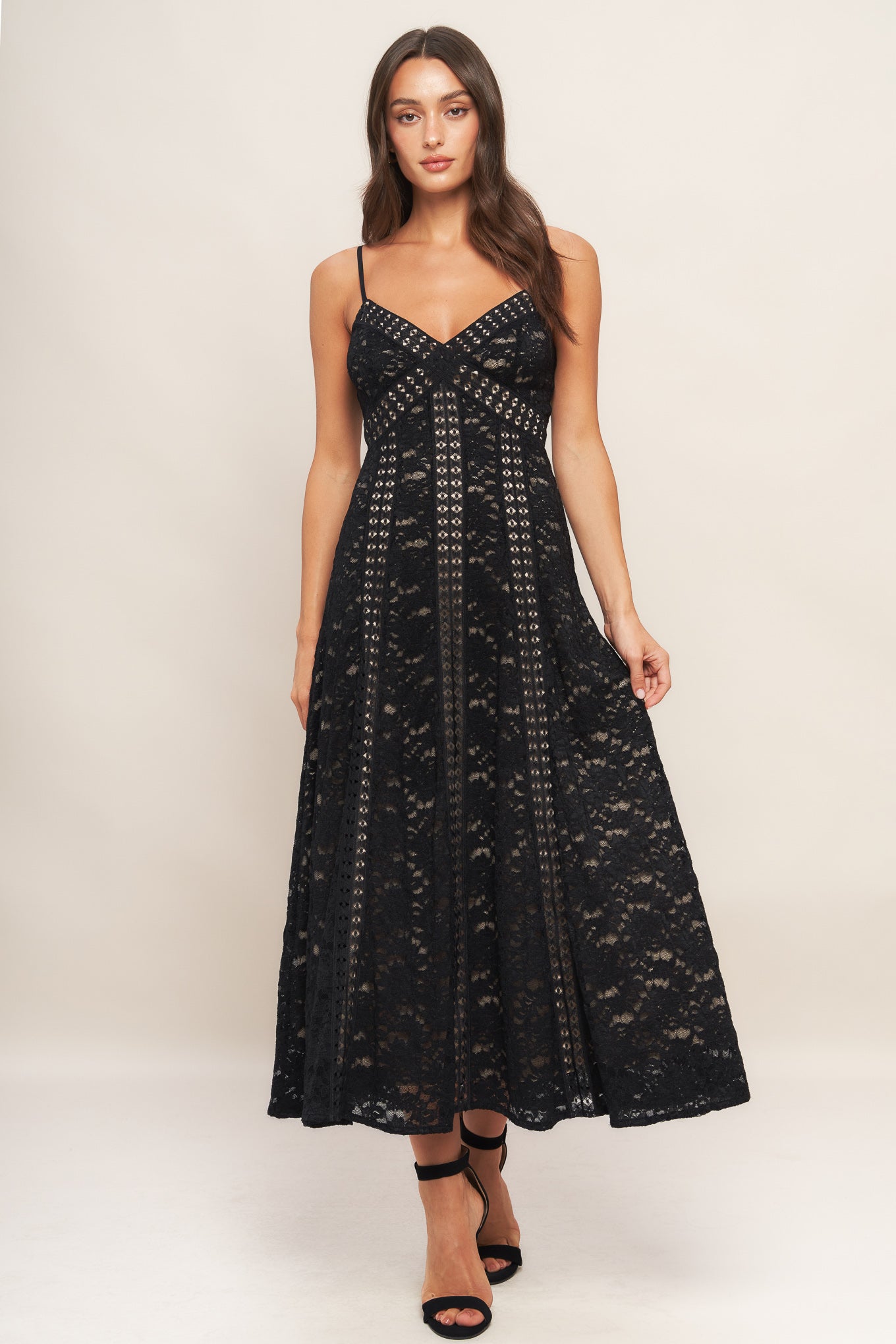 ROMANTIC NOIR NIGHTS WOVEN LACE MIDI DRESS Flying Tomato