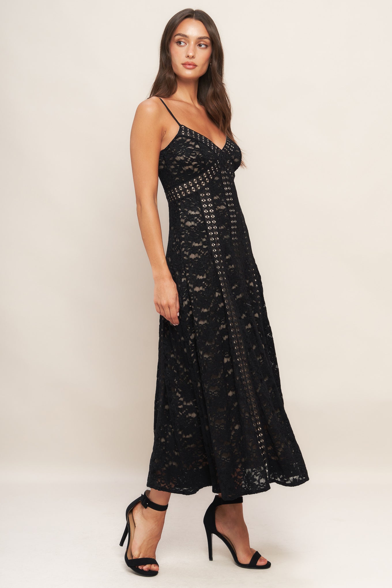 ROMANTIC NOIR NIGHTS WOVEN LACE MIDI DRESS Flying Tomato