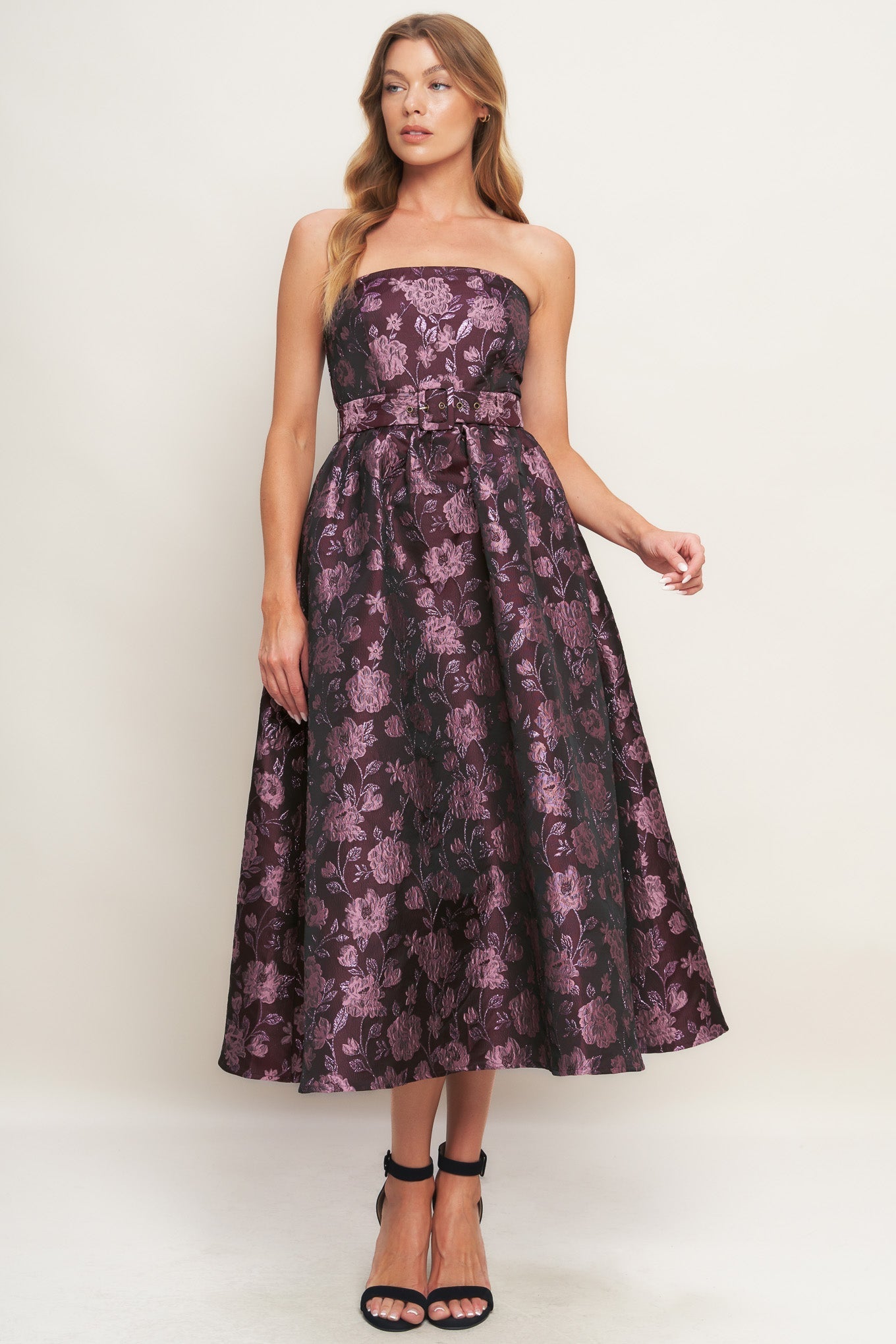 AUBERGINE CHIC JACQUARD WOVEN MIDI DRESS Flying Tomato