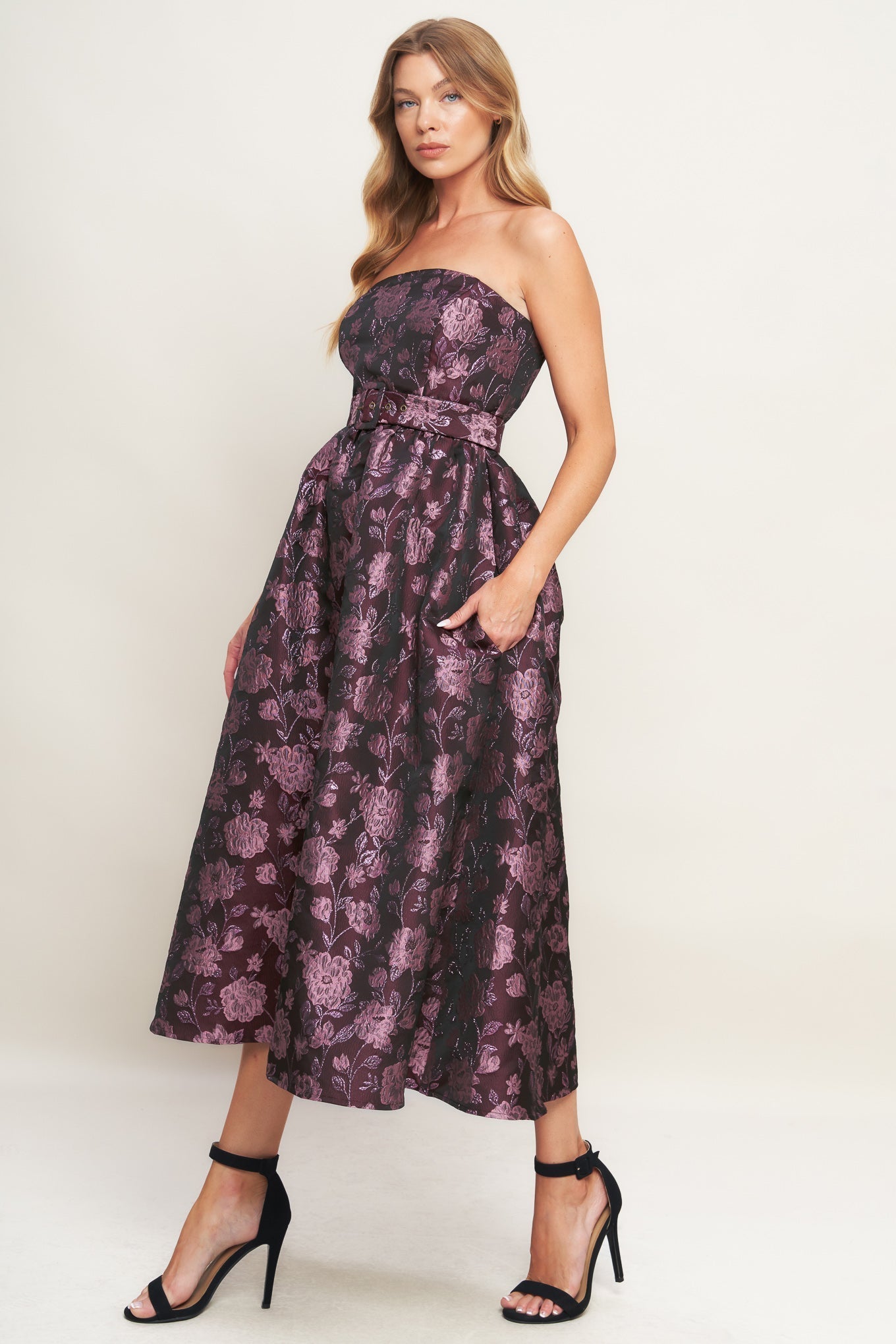 AUBERGINE CHIC JACQUARD WOVEN MIDI DRESS Flying Tomato