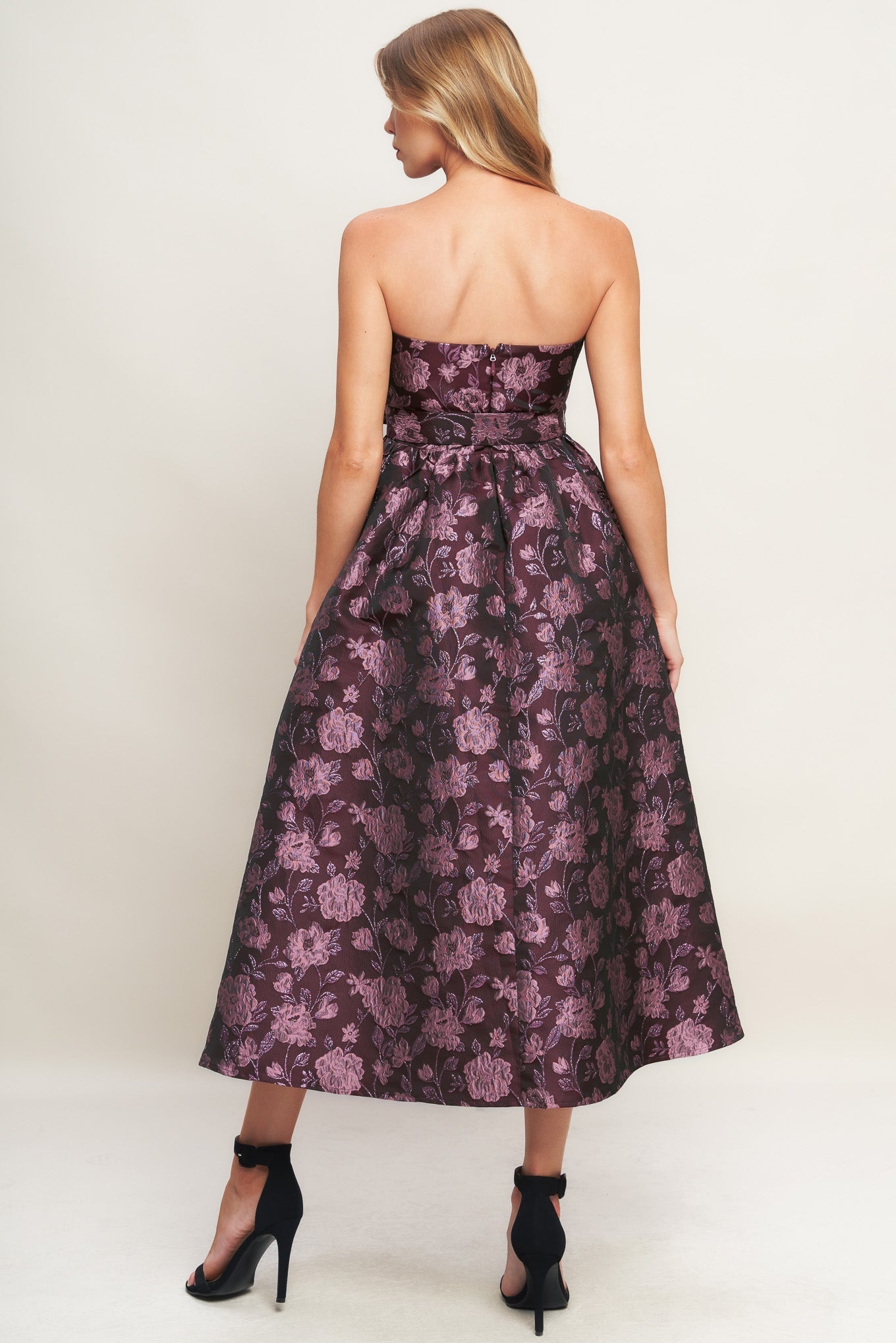 AUBERGINE CHIC JACQUARD WOVEN MIDI DRESS Flying Tomato
