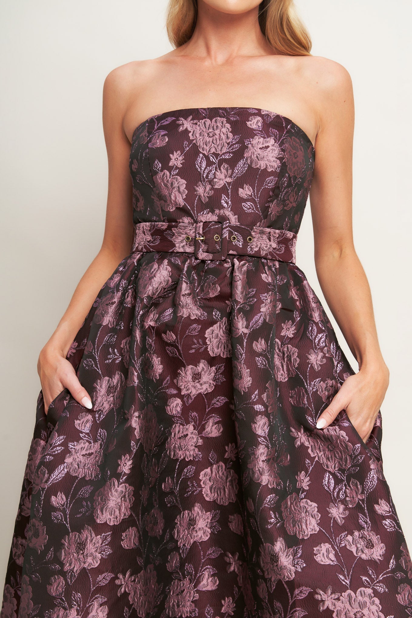 AUBERGINE CHIC JACQUARD WOVEN MIDI DRESS Flying Tomato