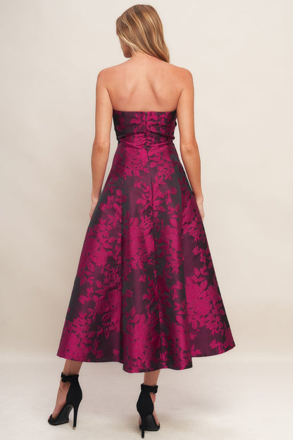 BLACK ROSE AFFAIR WOVEN JACQUARD MIDI DRESS