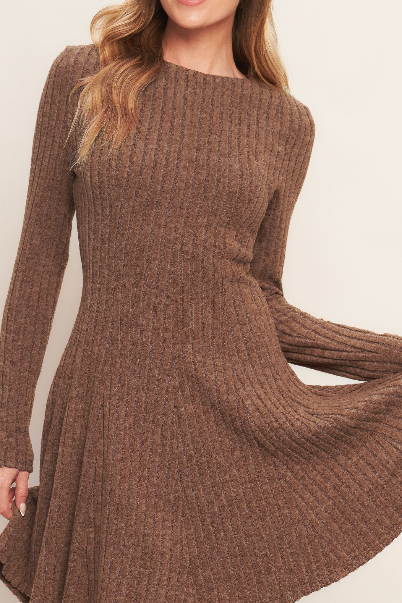 AUTUMN COFFEE BROWN KNIT MINI DRESS Flying Tomato