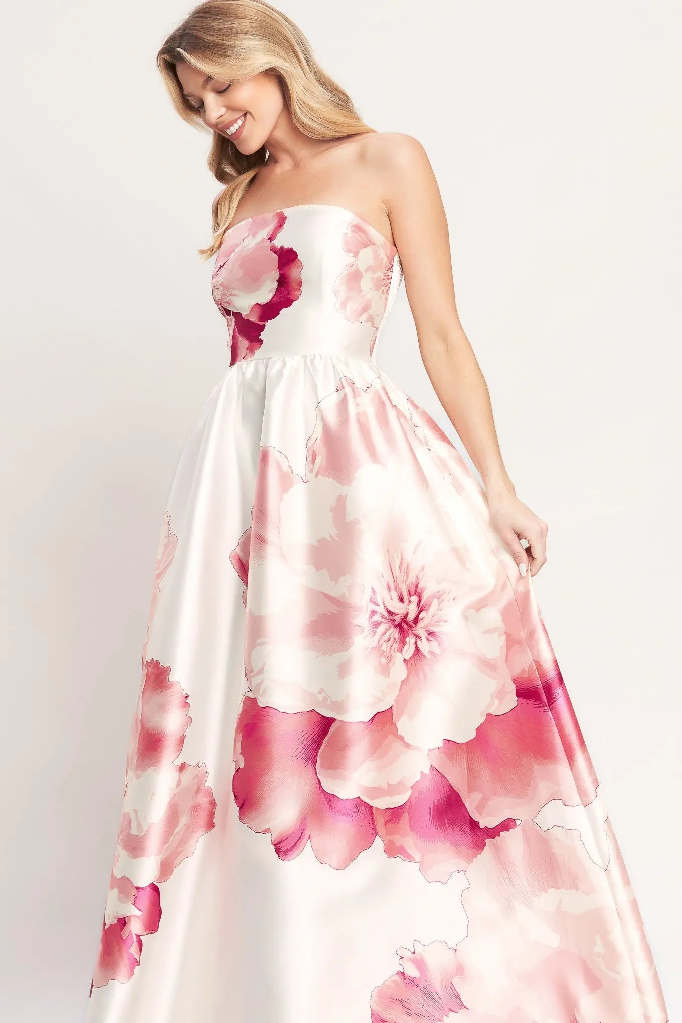 Luxe Peony Strapless Printed Woven Floral Maxi Dress Flying Tomato