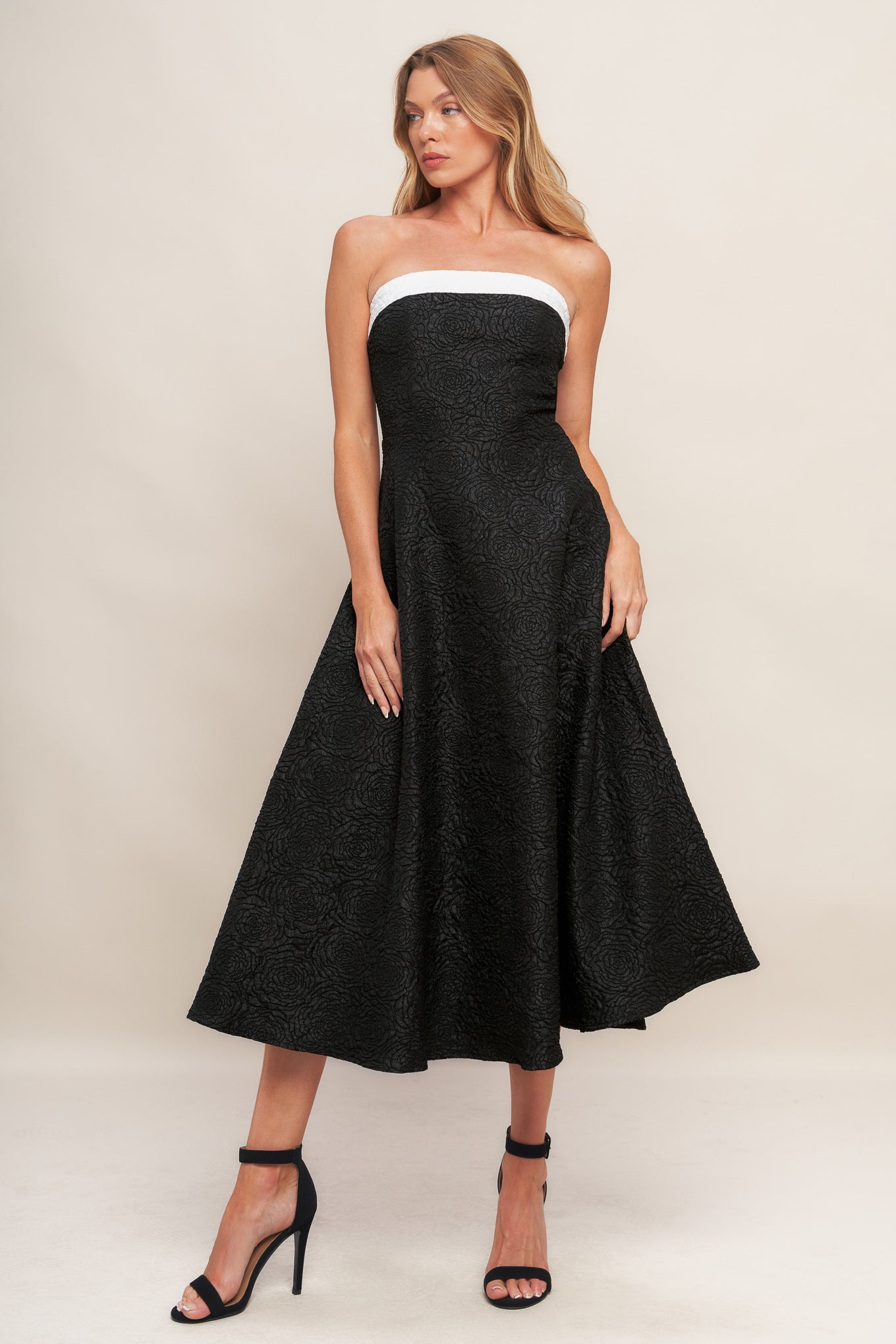 MIDNIGHT GRACE WOVEN MIDI DRESS Flying Tomato