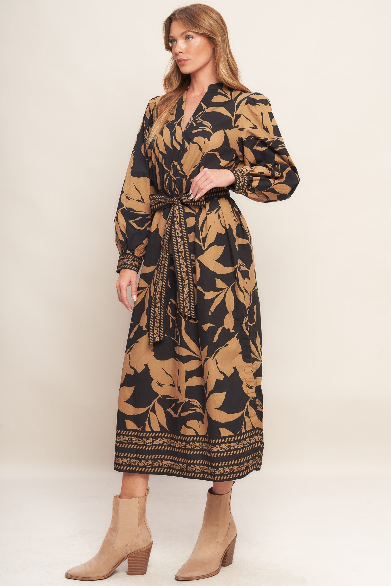 AUTUMN LEAF WOVEN MIDI DRESS Flying Tomato