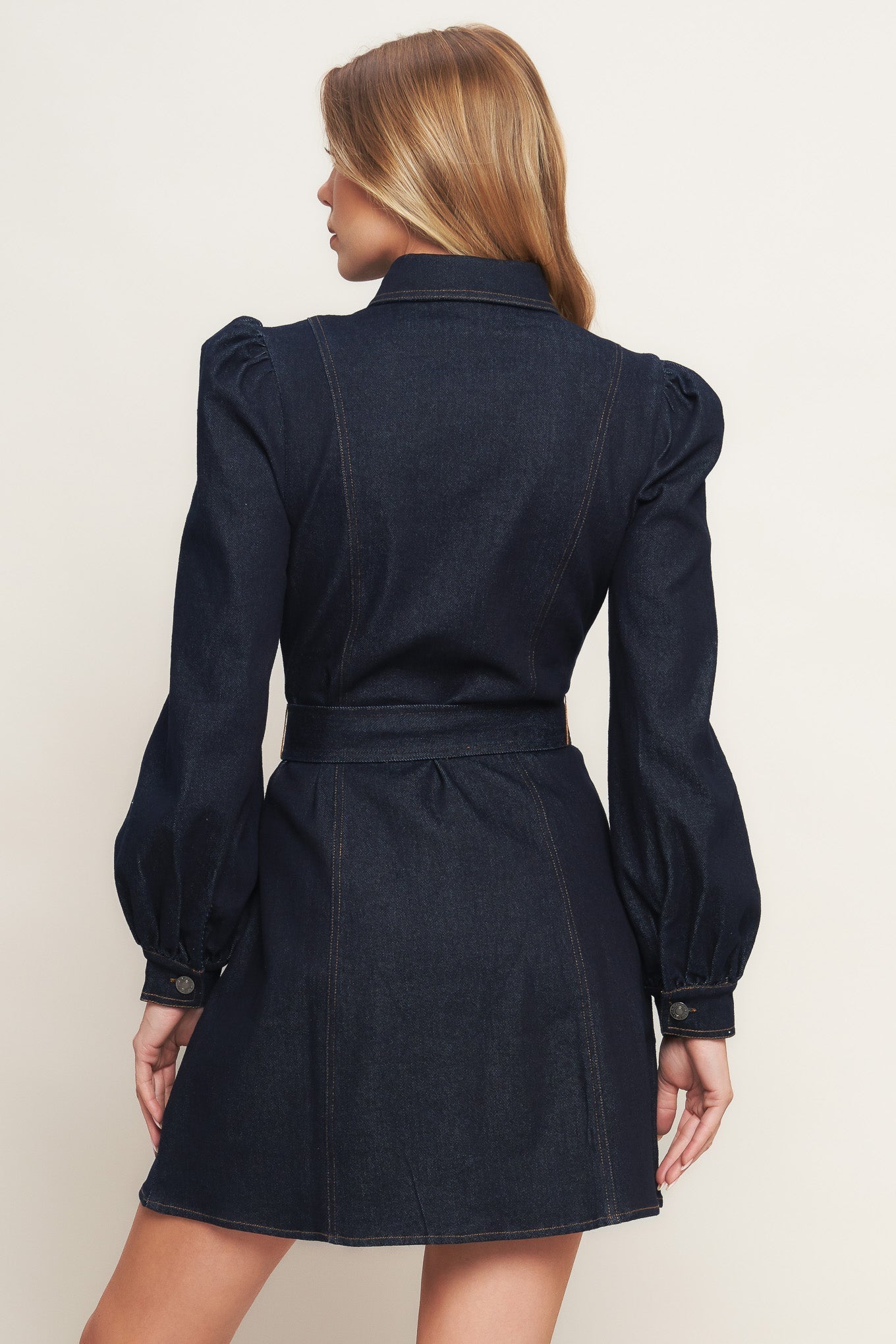 HOLIDAY DARK INDIGO DENIM MINI DRESS Flying Tomato
