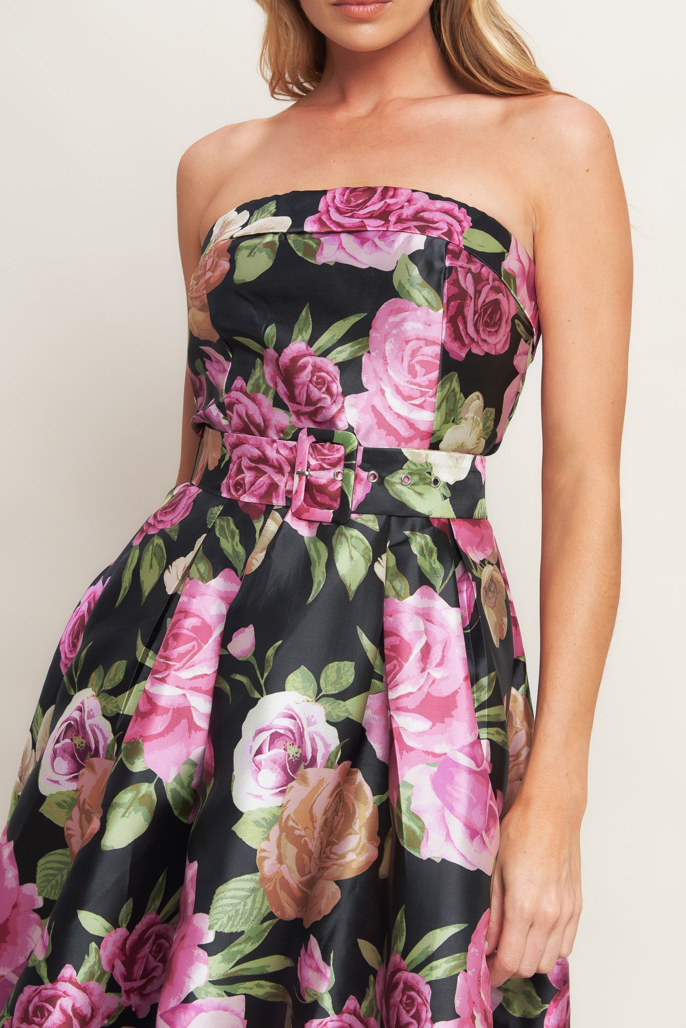 Glamour Garden Printed Strapless Maxi Dress Back Zipper