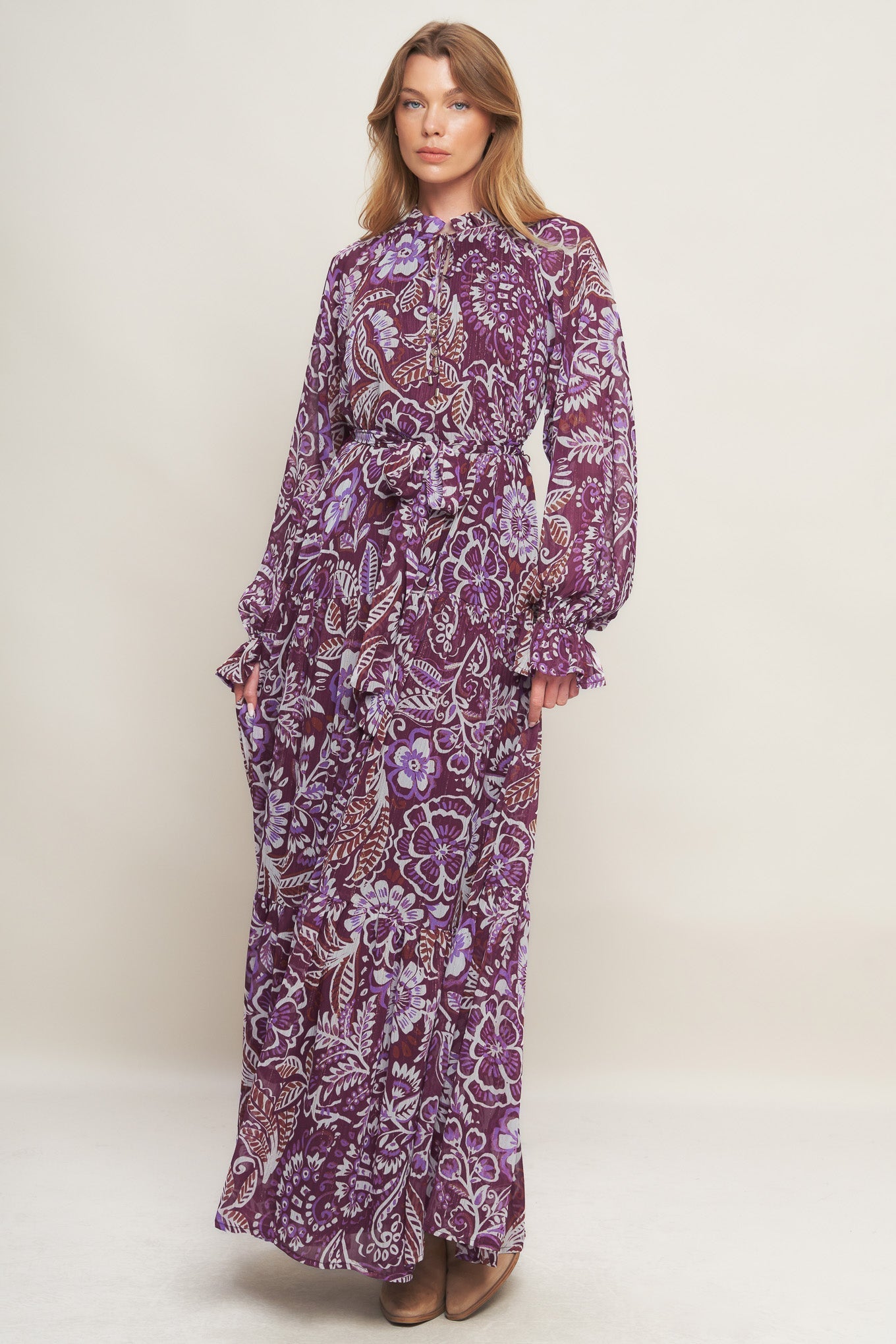 VIOLET BLOSSOM SPIRIT WOVEN MAXI DRESS Flying Tomato
