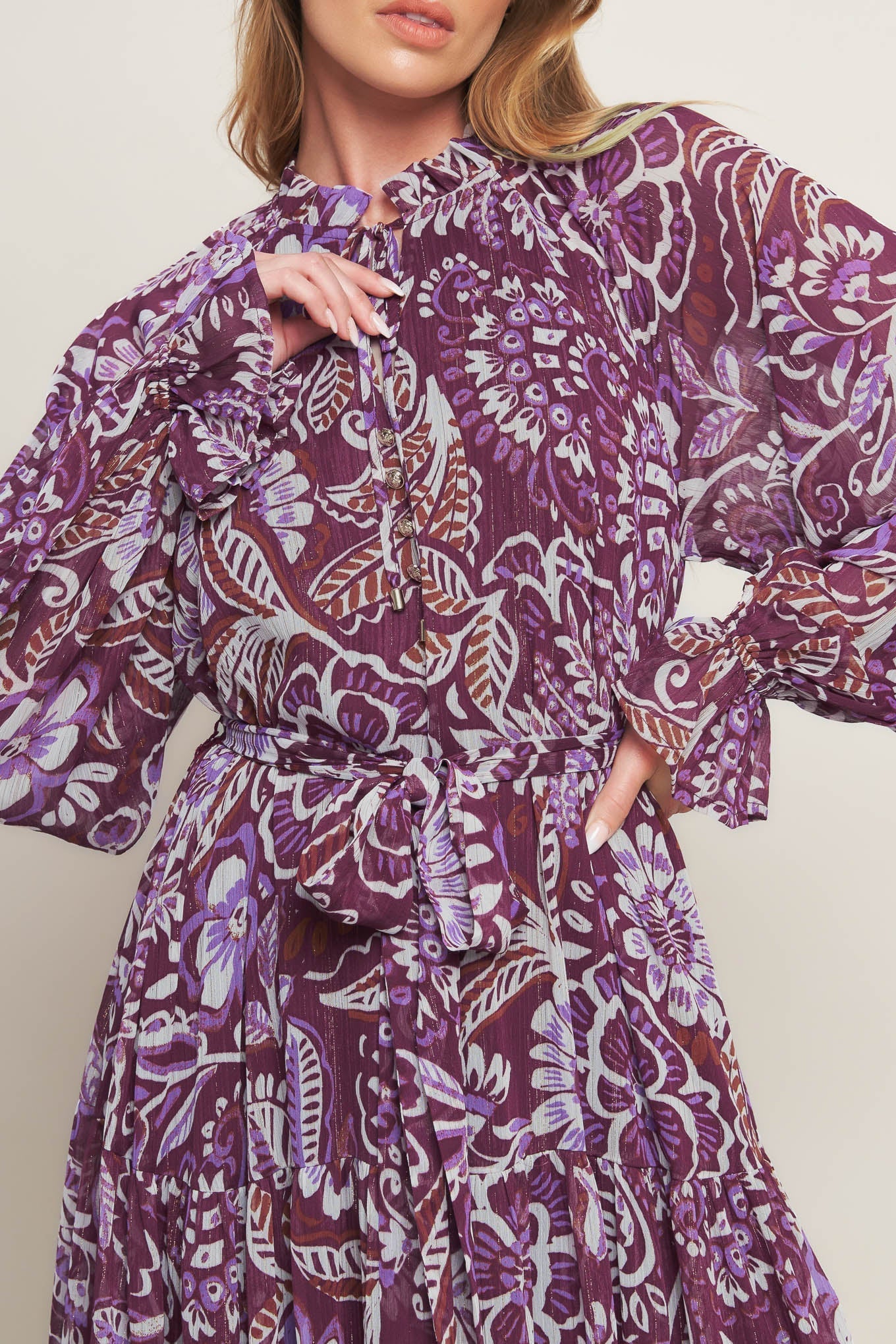 VIOLET BLOSSOM SPIRIT WOVEN MAXI DRESS Flying Tomato
