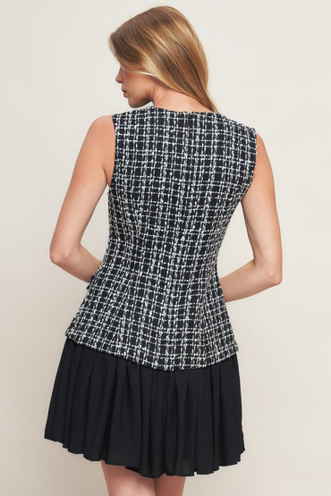 Modern Icon Tweed Woven Mini Dress Neckline Front Button
