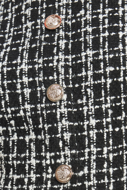 Modern Icon Tweed Woven Mini Dress Neckline Front Button