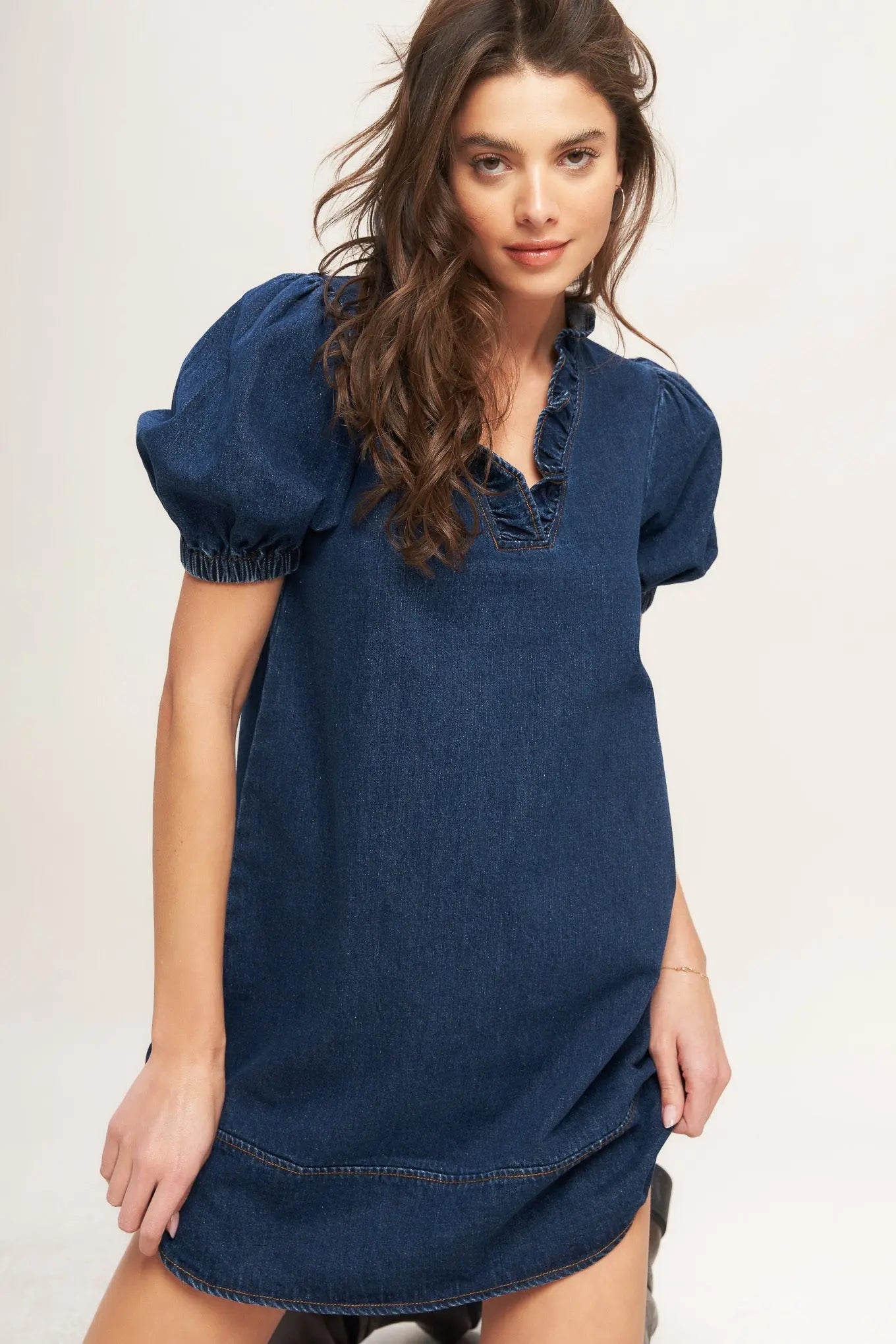 MODERN FOLK TOUCH DNIM MINI DRESS Flying Tomato