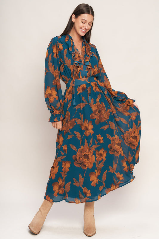 BURNISHED BOTANICA WOVEN MIDI DRESS Flying Tomato