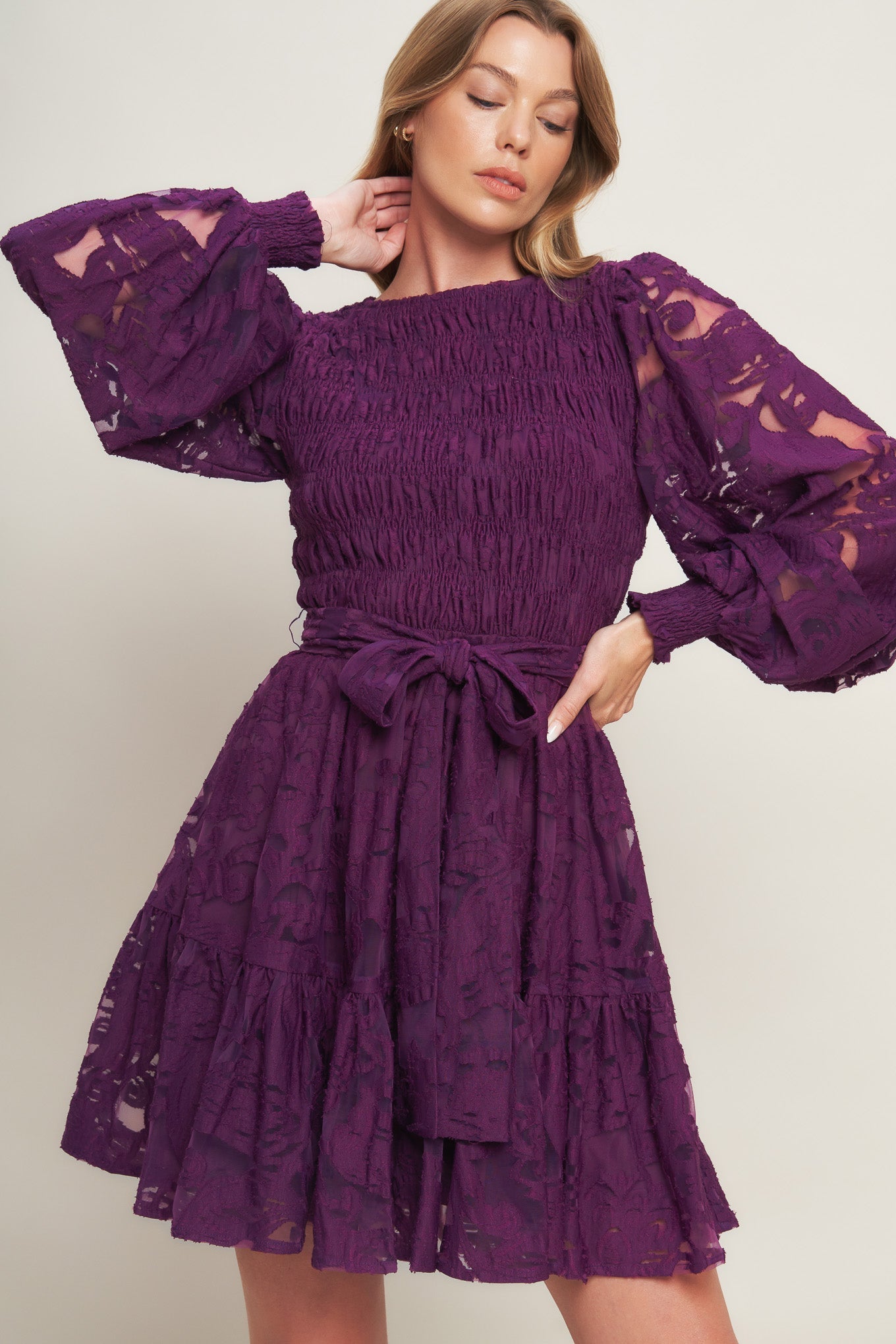 PASSION PLUM WOVEN LACE MINI DRESS Flying Tomato