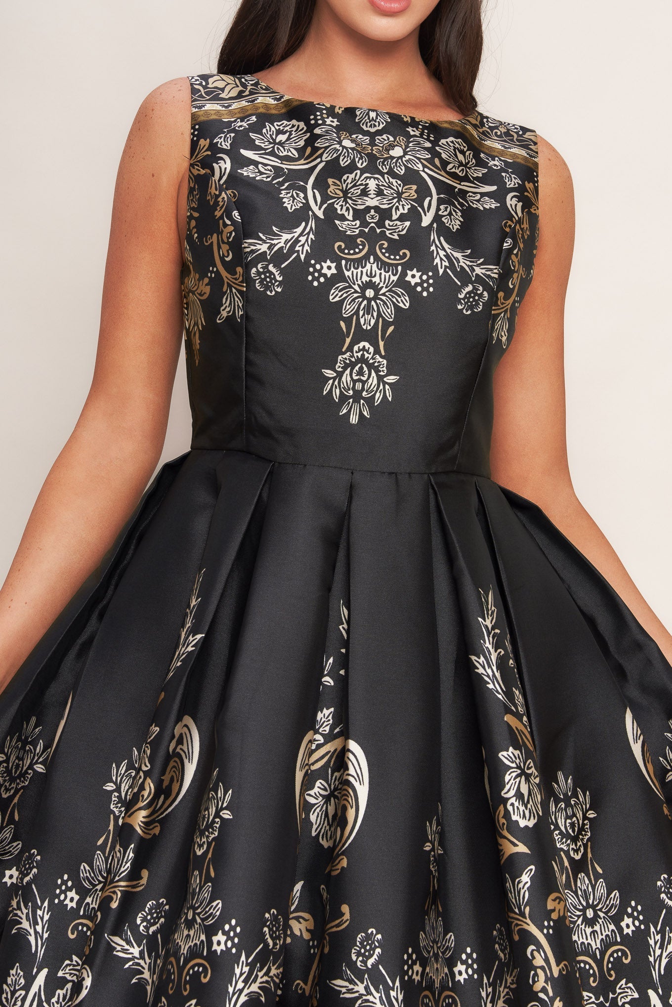 Baroque Spell Printed Woven Midi Dress Roundneck Sleeveless Flying Tomato
