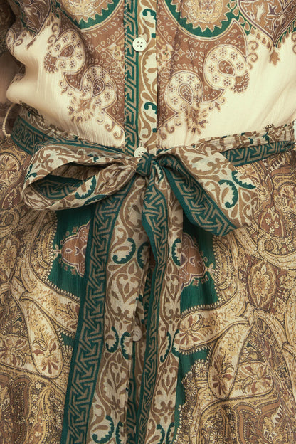 Lovely Golden Vision Woven Midi Dress Collar Button Down