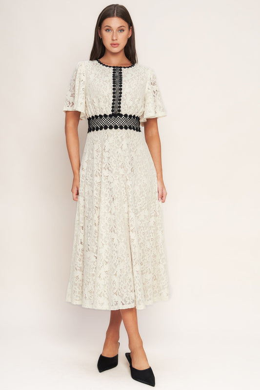 PETITE LUNE WOVEN LACE MIDI DRESS Flying Tomato