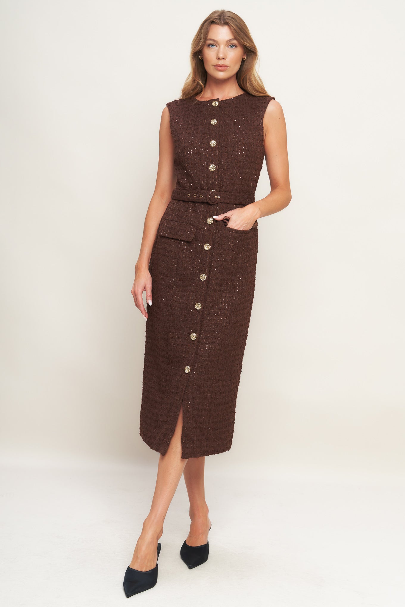 LOVELY HERITAGE TWEED MIDI DRESS Flying Tomato