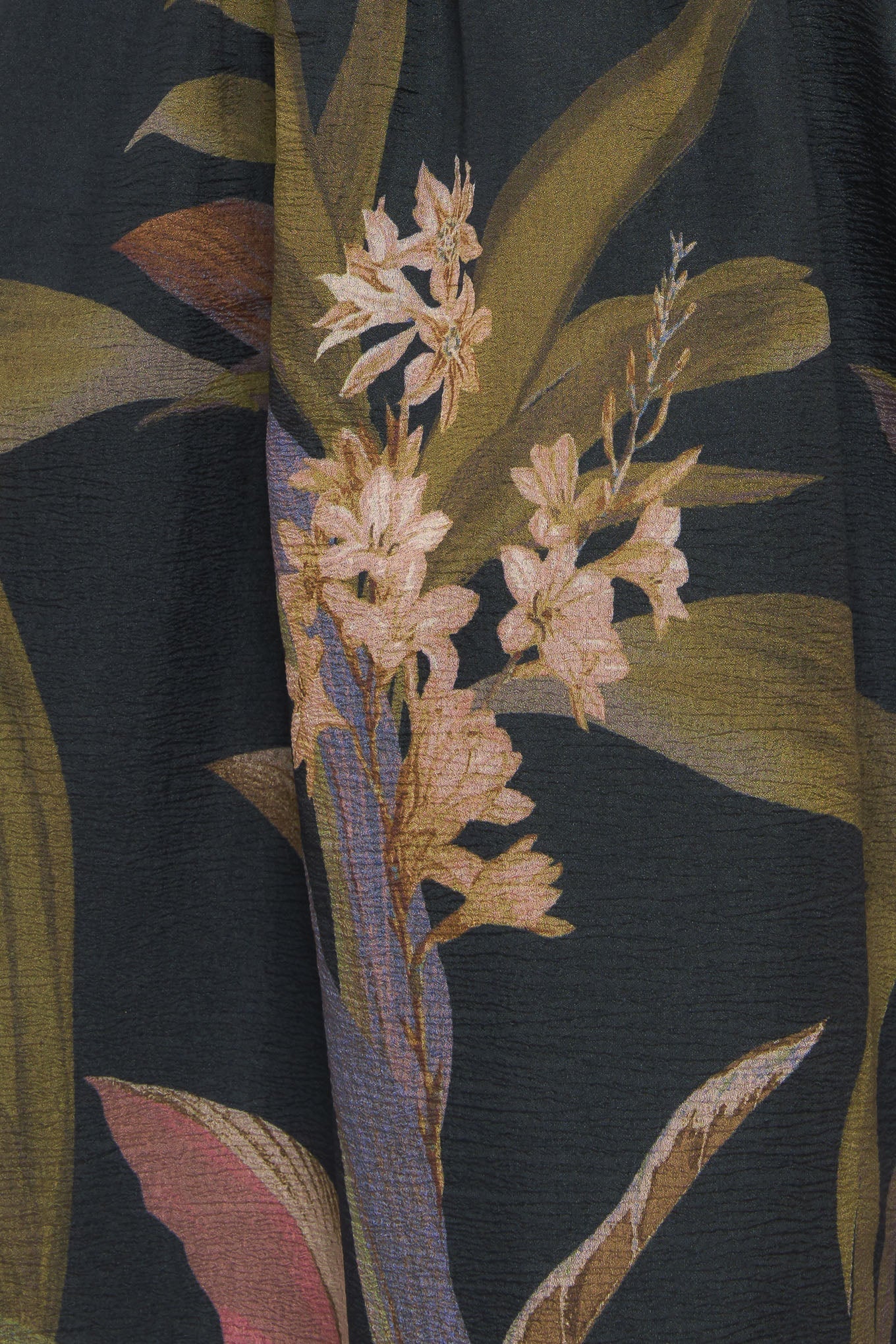 Foliage Whisper Printed Woven Midi Dress With Wide Neckline Flying Tomato